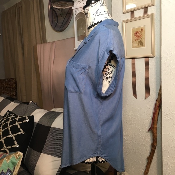 Jachs Girlfriend rolled sleeve rayon denim look top - Picture 5 of 8